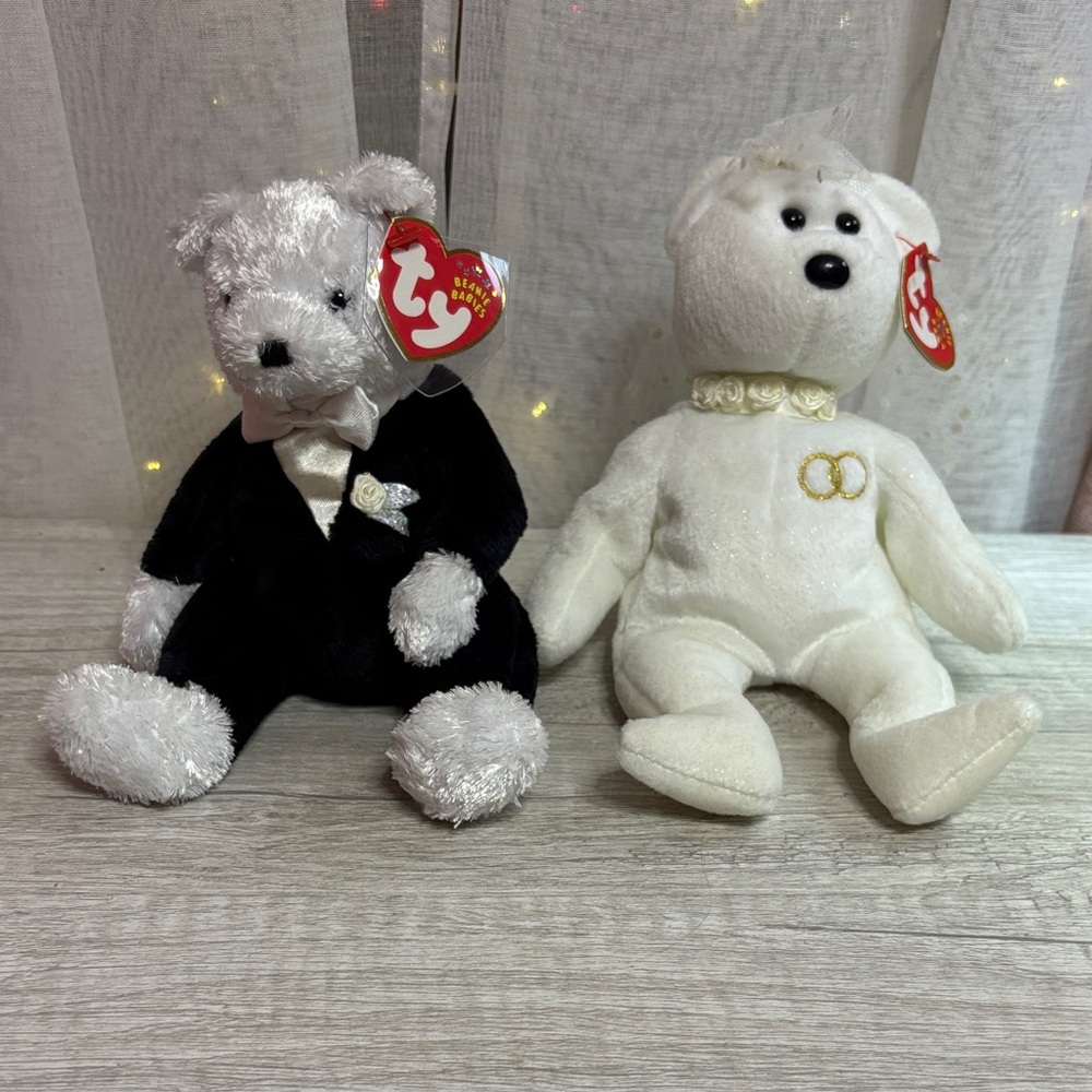 Ty Black and White Wedding Bear Pair